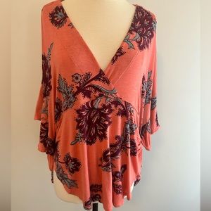 Free People coral, flowy, patterned top. Super soft!